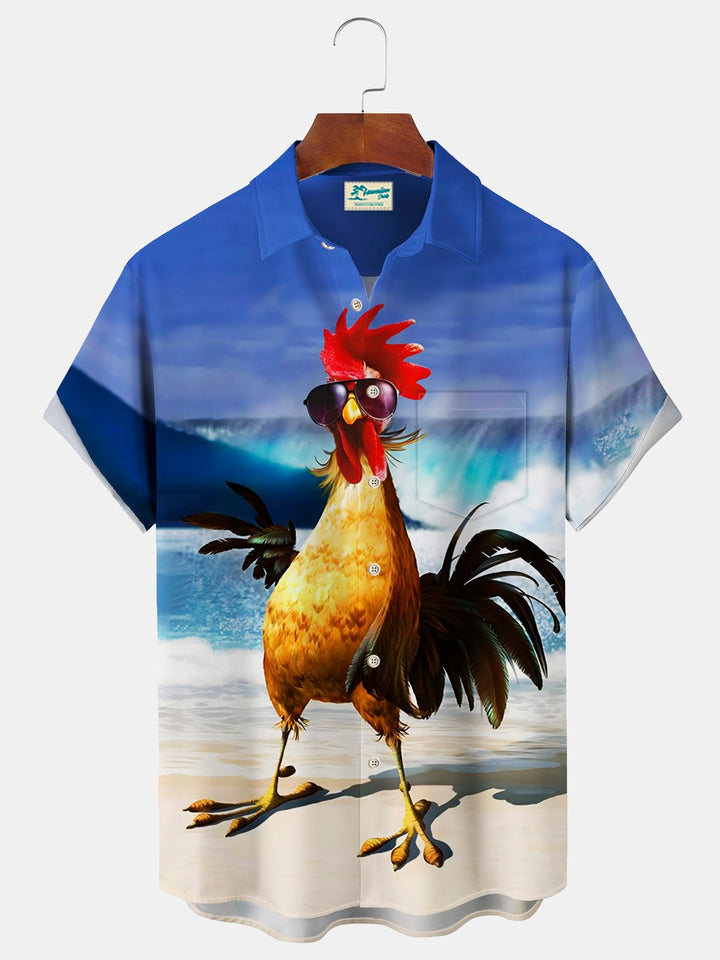 Alohadaddy Vintage Funny Cartoon Chicken Print Chest Pocket Men&