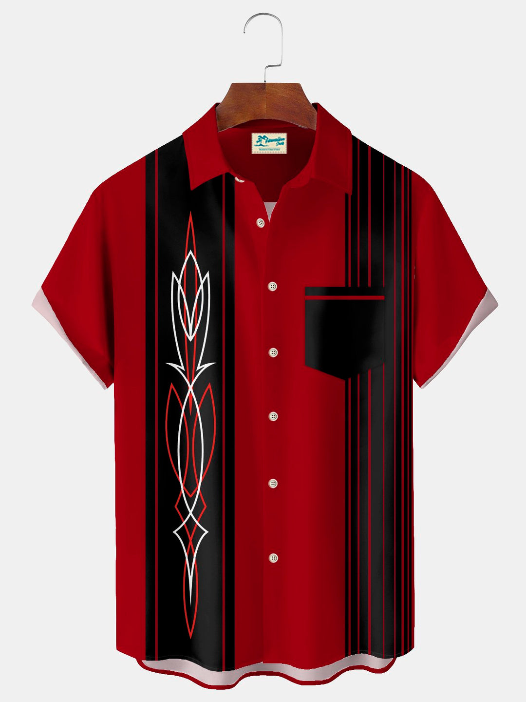 Alohadaddy Vintage Pinstripe Bowling Print Chest Pocket Shirt Plus Size Men&