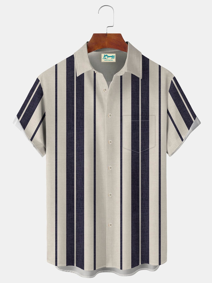 Camisa alta para hombre con bolsillo en el pecho y estampado de rayas de bolos vintage de Alohadaddy