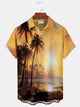 Camisa hawaiana de vacaciones en la playa Alohadaddy para hombre, camisa de camping con bolsillo y estampado de árboles de coco y puesta de sol en la playa, talla grande