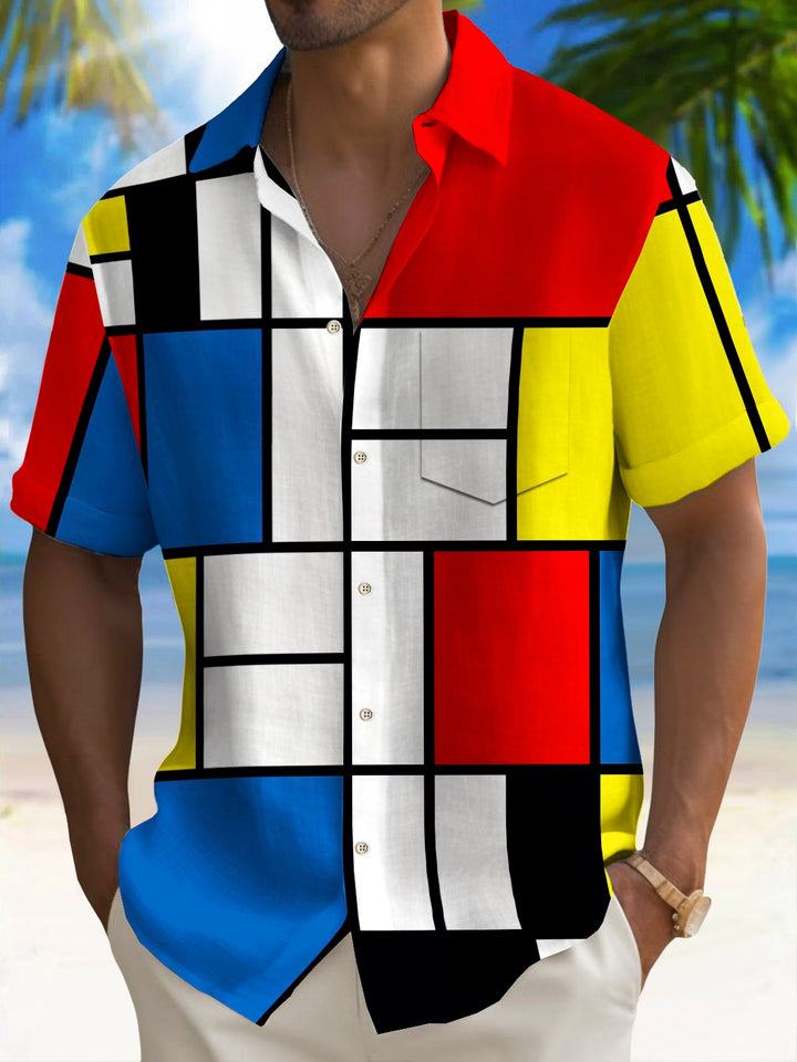 Alohadaddy Vintage Geometric Print Chest Pocket Men&