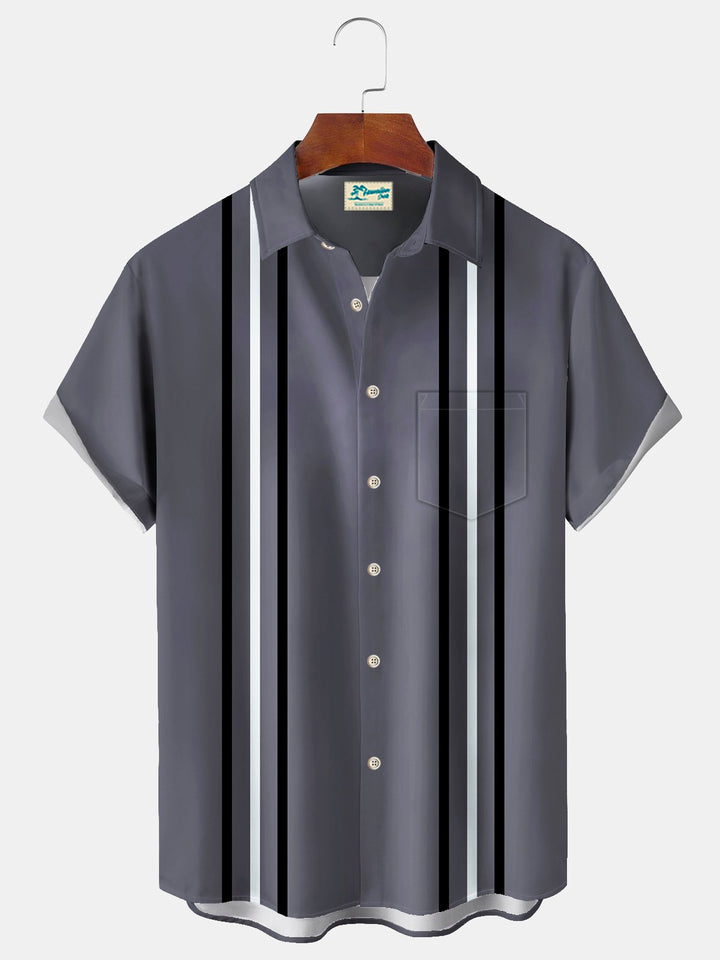 Alohadaddy Vintage Bowling Stripe Print Chest Pocket Men&