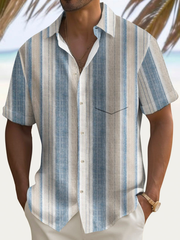 Camisa alta para hombre con bolsillo en el pecho y estampado de textura a rayas vintage de Alohadaddy