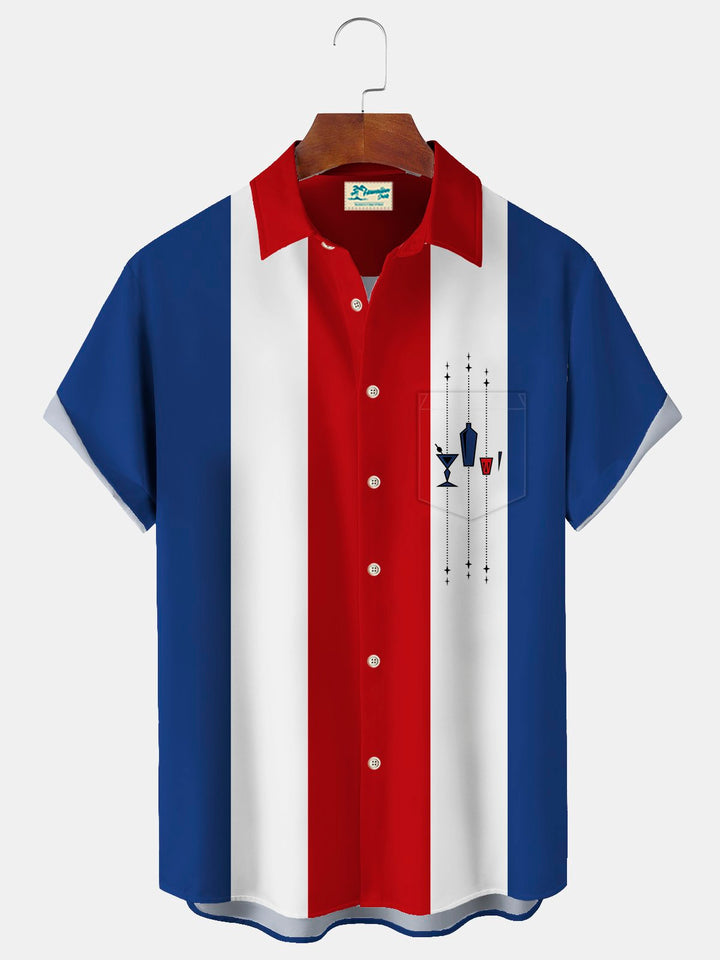 Camisa alta para hombre Alohadaddy con bolsillo en el pecho y estampado geométrico de cóctel y bolos vintage para hombre