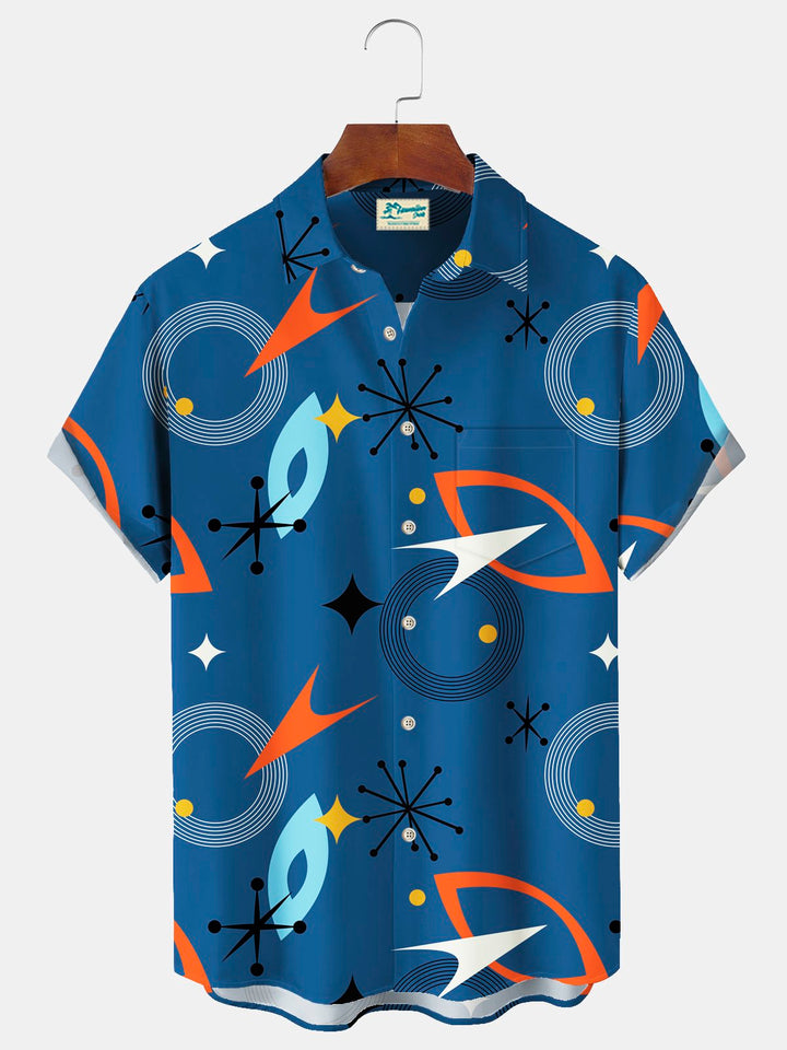 Alohadaddy Vintage Geometric Print Chest Pocket Men&