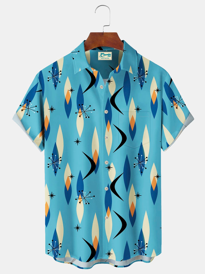 Alohadaddy Vintage Geometric Print Chest Pocket Men&