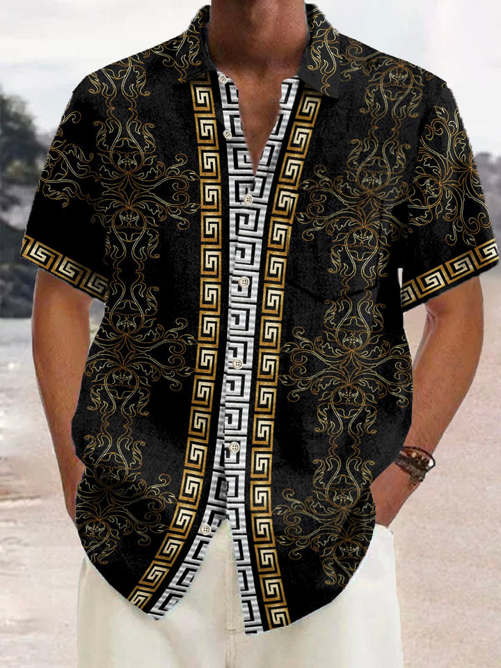Camisa hawaiana vintage Alohadaddy para hombre, con estampado floral étnico barroco Palace, camisa de camping elástica con bolsillo y talla grande