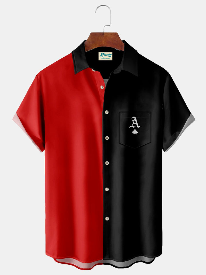 Camisa alta para hombre con bolsillo en el pecho y estampado de naipes vintage de Alohadaddy
