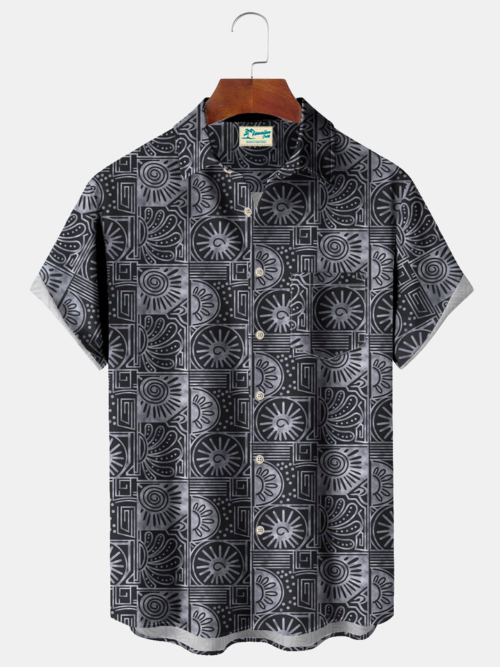 Alohadaddy Vintage Geometric Texture Printed Chest Pocket Men&
