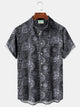 Alohadaddy Vintage Geometric Texture Printed Chest Pocket Men's Turtleneck Shirt Big Tall