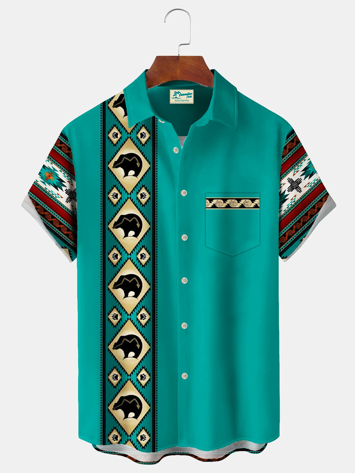 Camisa alta para hombre Alohadaddy Vintage Bowling con estampado étnico floral y rayas y bolsillo en el pecho