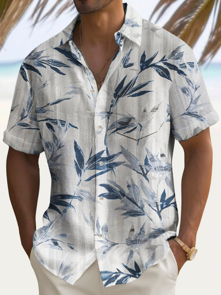 Camisa hawaiana con estampado de bambú y bolsillo para acampar para hombre de Alohadaddy Beach Vacation, talla grande