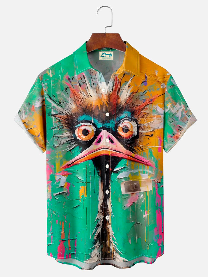 Camisa de manga corta con bolsillo y botones para hombre, estilo retro abstracto, con estampado 3D de pintura al óleo de avestruz y pavo, talla grande y alta, de Alohadaddy