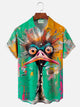 Alohadaddy Retro Abstract Art Ostrich Turkey Oil Painting 3D Print Men's Button Pocket Short Sleeve Shirt Big & Tall