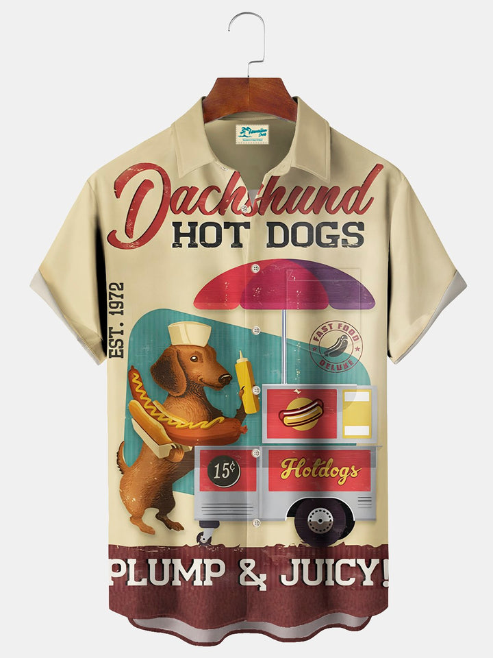 Alohadaddy Vintage Hot Dog Art Print Chest Pocket Men&