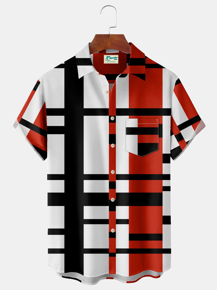 Chemise haute pour homme à imprimé géométrique vintage à rayures Alohadaddy avec poche poitrine