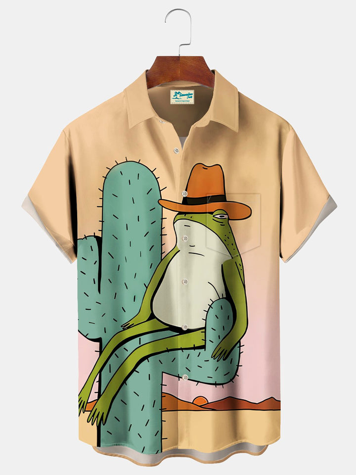 Chemise haute pour homme avec poche poitrine et imprimé grenouille vintage en denim Alohadaddy Big Tall
