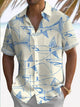 Alohadaddy Vintage Fish Stripe Print Chest Pocket Men's Turtleneck Shirt Big Tall