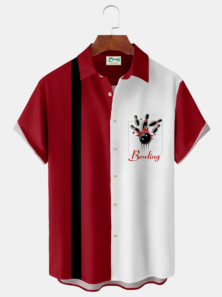 Camisa de hombre de manga larga con bolsillo en el pecho y estampado de bolos vintage de Alohadaddy