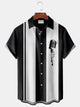 Alohadaddy Vintage Bowling Music Microphone Print Chest Pocket Shirt Plus Size Men's Shirt Big Tall