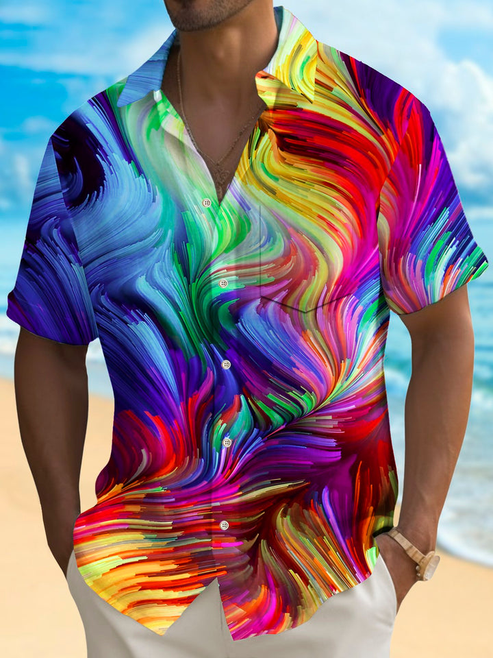 Alohadaddy Vintage Abstract Texture Print Chest Pocket Shirt Plus Size Men&