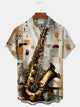 Alohadaddy Vintage Musical Instrument Print Chest Pocket Shirt Plus Size Men's Shirt Big Tall