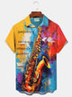 Alohadaddy Vintage Musical Instrument Print Chest Pocket Shirt Plus Size Men's Shirt Big Tall