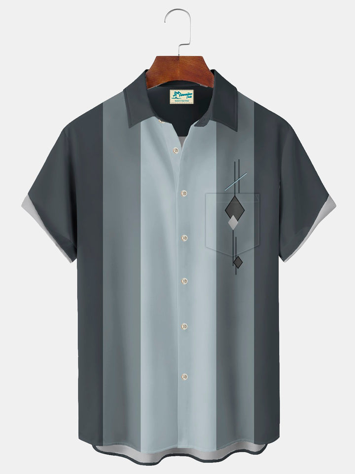 Alohadaddy Vintage Bowling Geometric Print Chest Pocket Shirt Plus Size Men&
