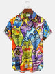 Alohadaddy Vintage Cat Print Chest Pocket Shirt Plus Size Men's Shirt Big Tall