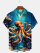Alohadaddy Beach Vacation Men's Hawaiian Shirt Octopus Print Pocket Camping Shirt Big Tall
