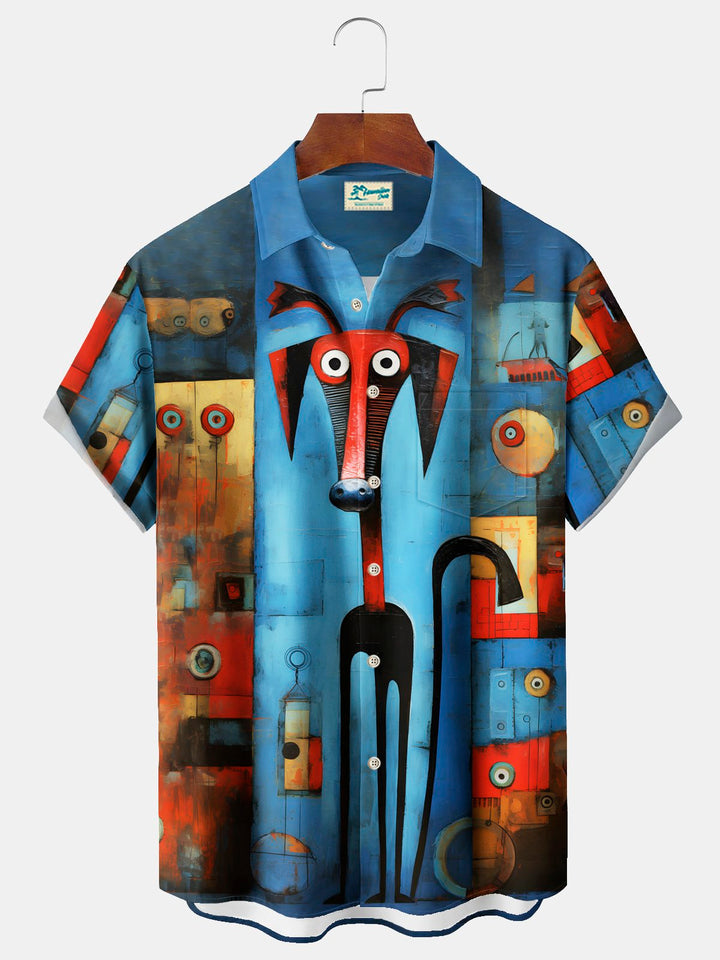 Alohadaddy Vintage Dog Print Chest Pocket Shirt Plus Size Men&
