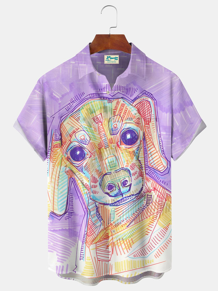 Alohadaddy Vintage Dog Print Chest Pocket Shirt Plus Size Men&