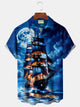 Alohadaddy Beach Vacation Men's Hawaiian Shirt Pirate Ship Print Pocket Camping Shirt Big Tall