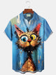Alohadaddy Vintage Cat Print Chest Pocket Shirt Plus Size Men's Shirt Big Tall