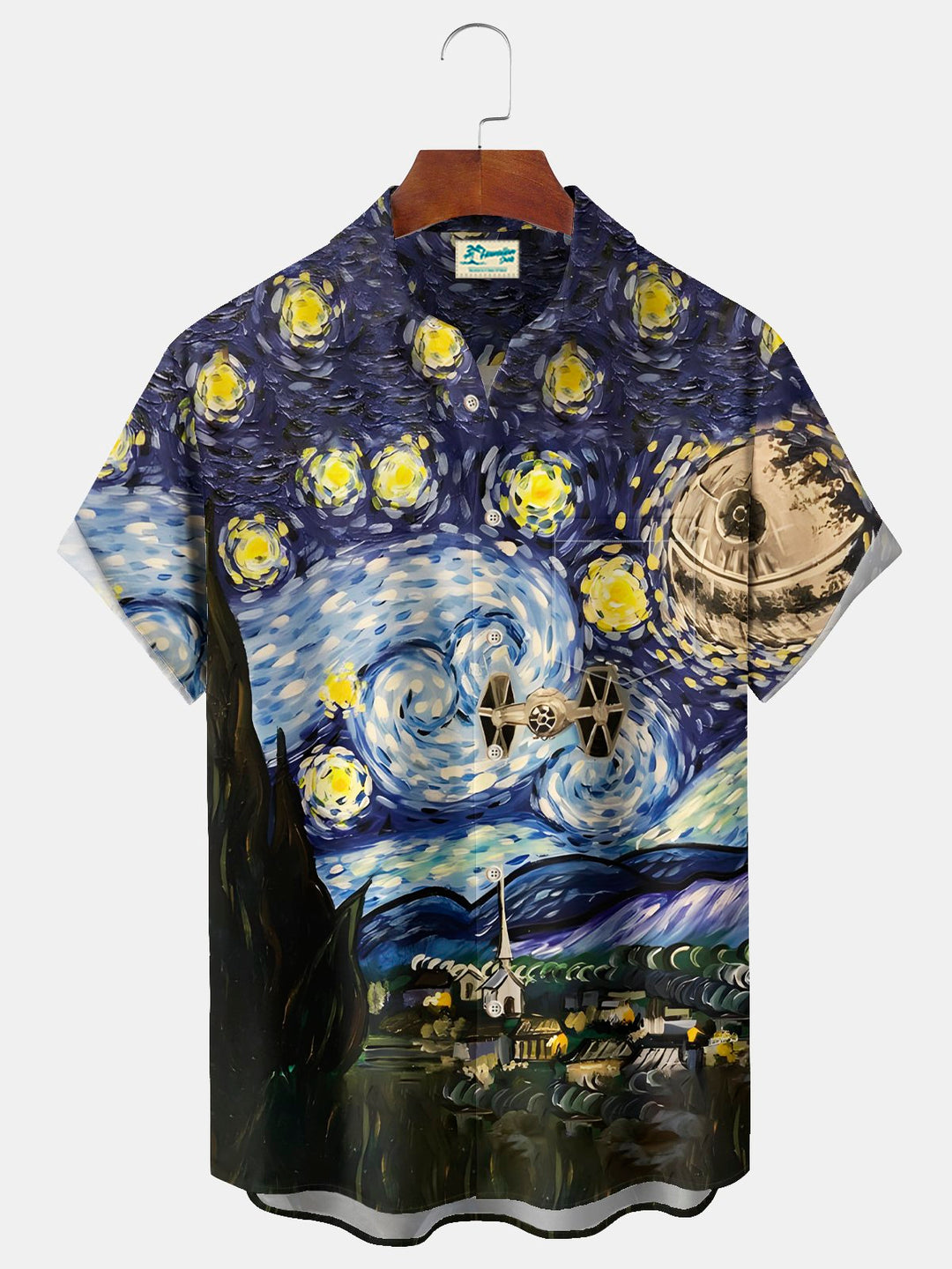 Alohadaddy Vintage Abstract Art Print Chest Pocket Shirt Plus Size Men&