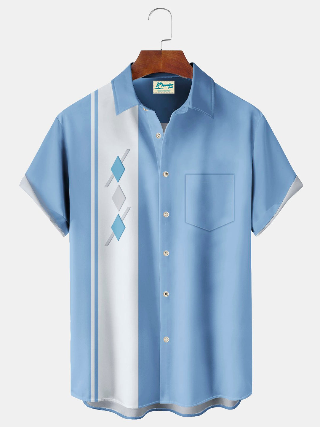 Alohadaddy Vintage Bowling Geometric Print Chest Pocket Shirt Plus Size Men&