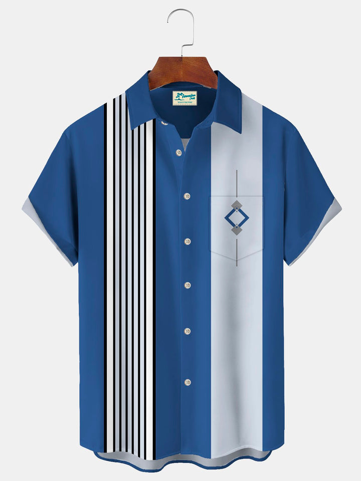 Alohadaddy Vintage Bowling Geometric Print Chest Pocket Shirt Plus Size Men&