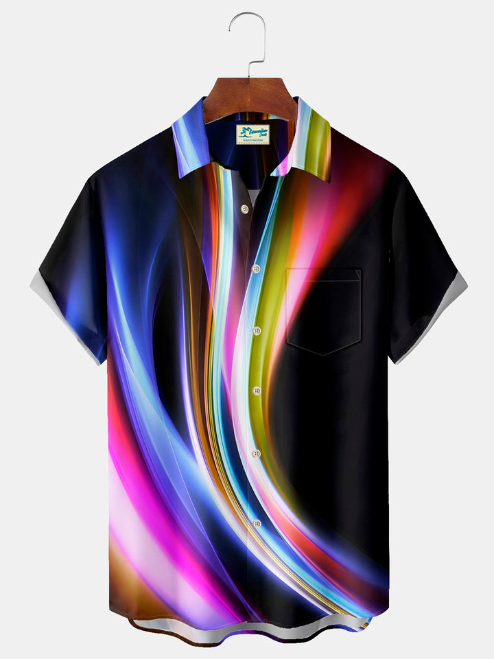 Alohadaddy Vintage Gradient Print Chest Pocket Shirt Plus Size Men&