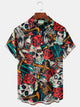 Alohadaddy Vintage Skull Tattoo Print Chest Pocket Shirt Plus Size Men's Shirt Big Tall
