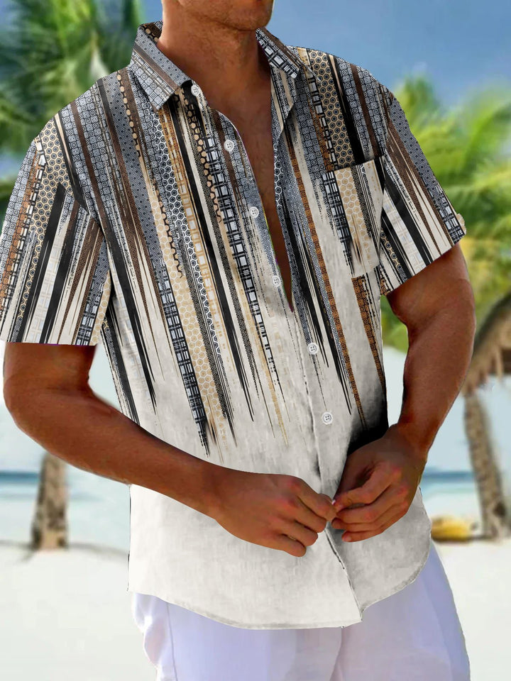 Alohadaddy Vintage Abstract Texture Print Chest Pocket Shirt Plus Size Men&