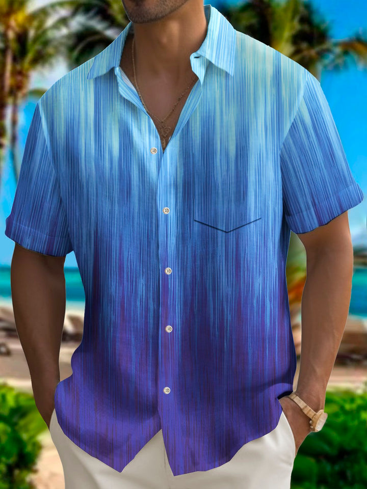 Alohadaddy Vintage Gradient Texture Print Chest Pocket Shirt Plus Size Men&