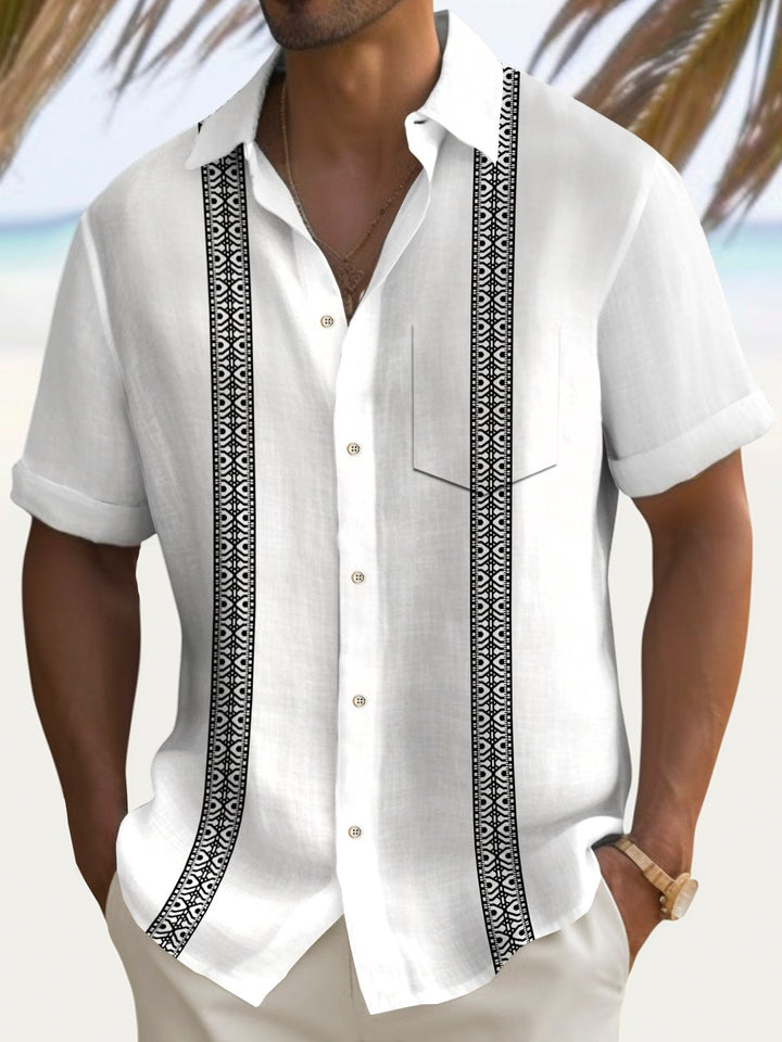 Alohadaddy Vintage Bowling Stripe Print Chest Pocket Shirt Plus Size Men&