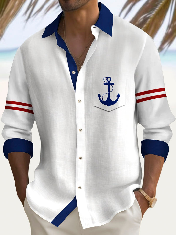 Alohadaddy Basic Anchor Print Shirt Plus Size Men&