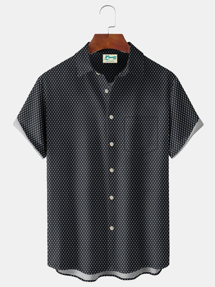 Alohadaddy Vintage Geometric Texture Print Chest Pocket Shirt Plus Size Men&