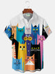 Alohadaddy Vintage Cartoon Cat Print Chest Pocket Shirt Plus Size Men's Shirt Big Tall