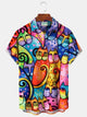 Alohadaddy Vintage Cat Cartoon Print Chest Pocket Shirt Big Tall