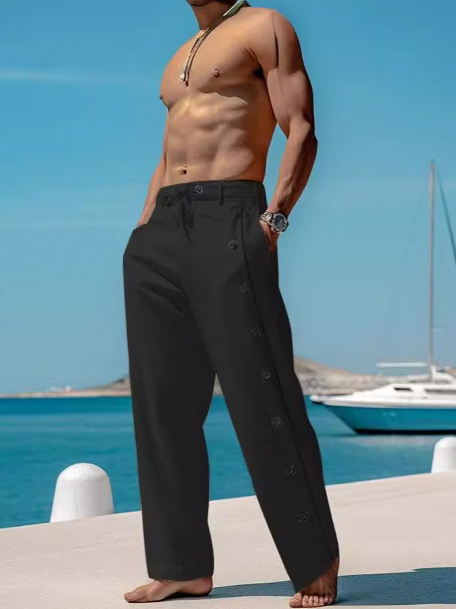 Pantalones holgados con cordón elástico y botones para uso diario en la playa para hombre de Alohadaddy