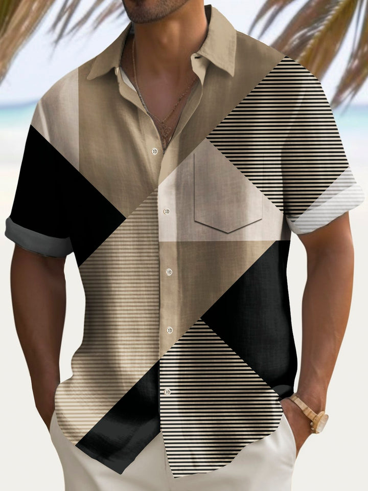 Chemise extensible à imprimé géométrique vintage Alohadaddy pour homme avec poche poitrine et imprimé géométrique