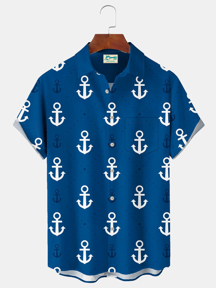 Camisa hawaiana para hombre Alohadaddy Beach Vacation con estampado de ancla náutica y bolsillo para acampar, talla grande