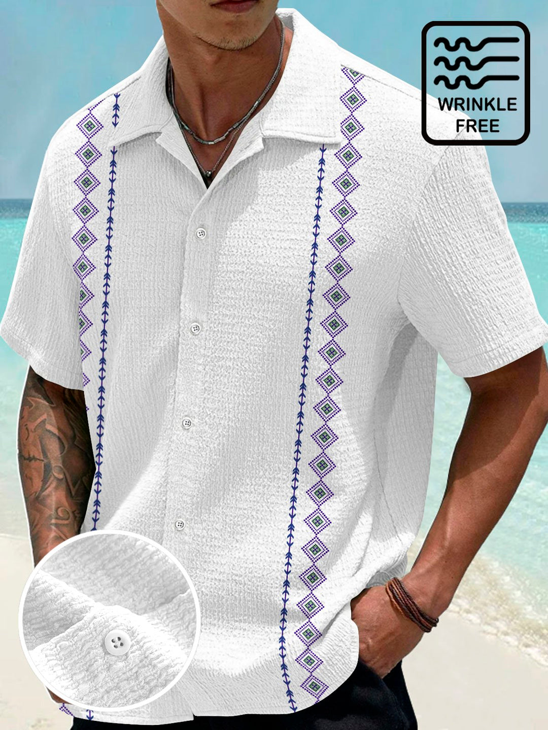 Chemise extensible en seersucker à imprimé géométrique vintage bowling Alohadaddy pour homme, grande taille